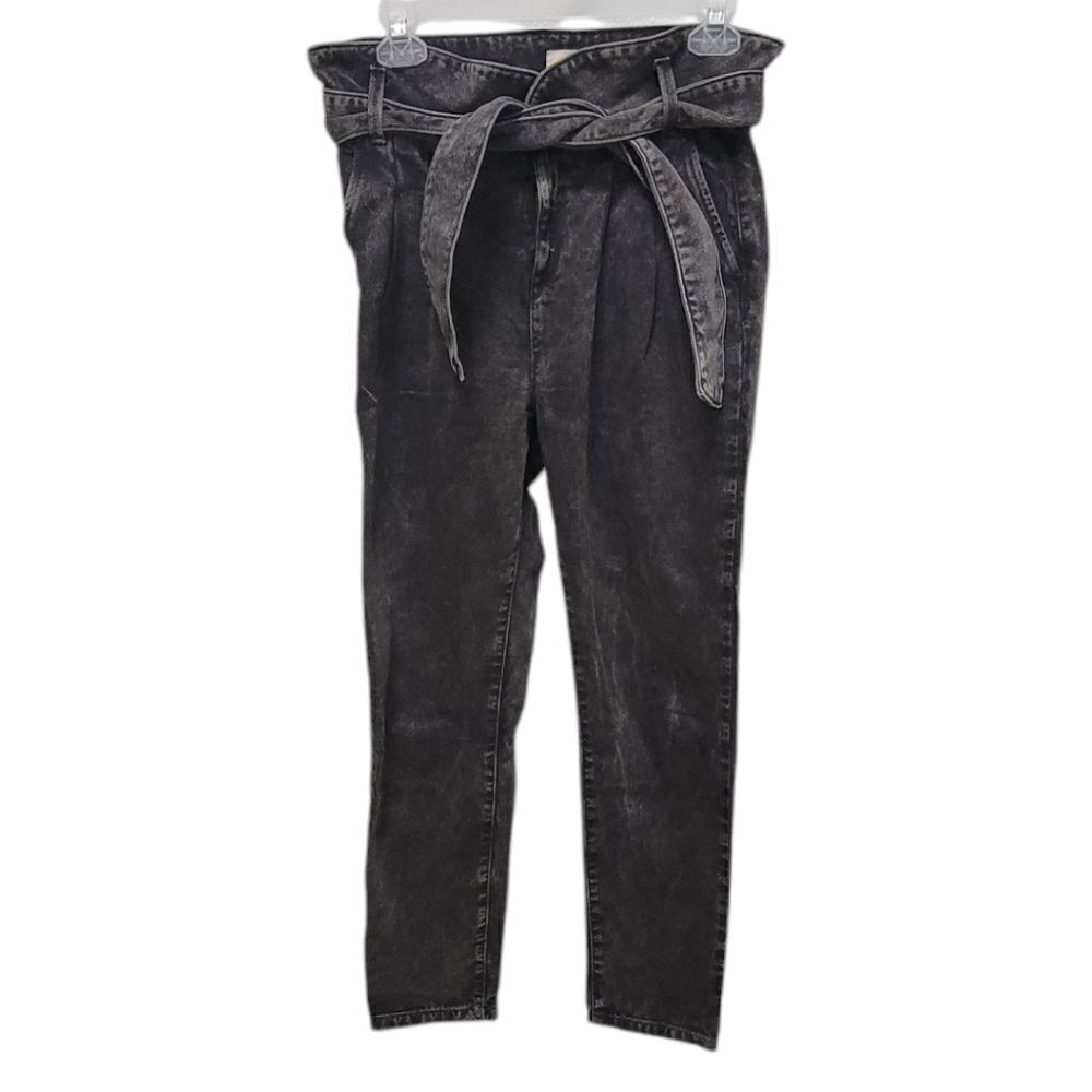 Sezane Austin paper bag waist straight leg jeans acid wash in black FR 34 = US 2